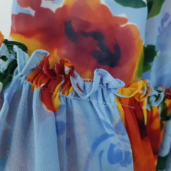 Misa Los Angeles Enya Floral Sheer Mini Dress Long Sleeve Orange & Blue Women XL - Picture 12 of 15